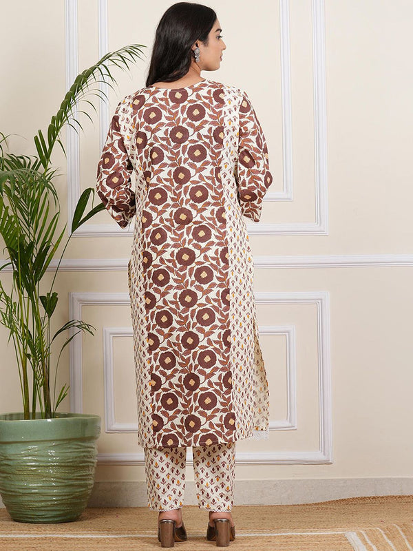 Be You Floral Printed Round Neck Straight Kurta With Trousers And Dupatta