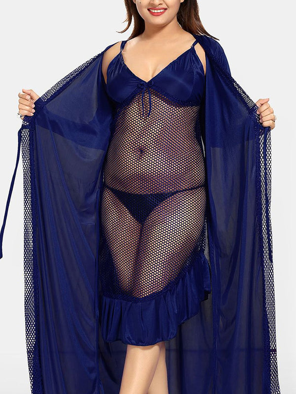 Be You Solid Satin Maxi Nightdress With Robe
