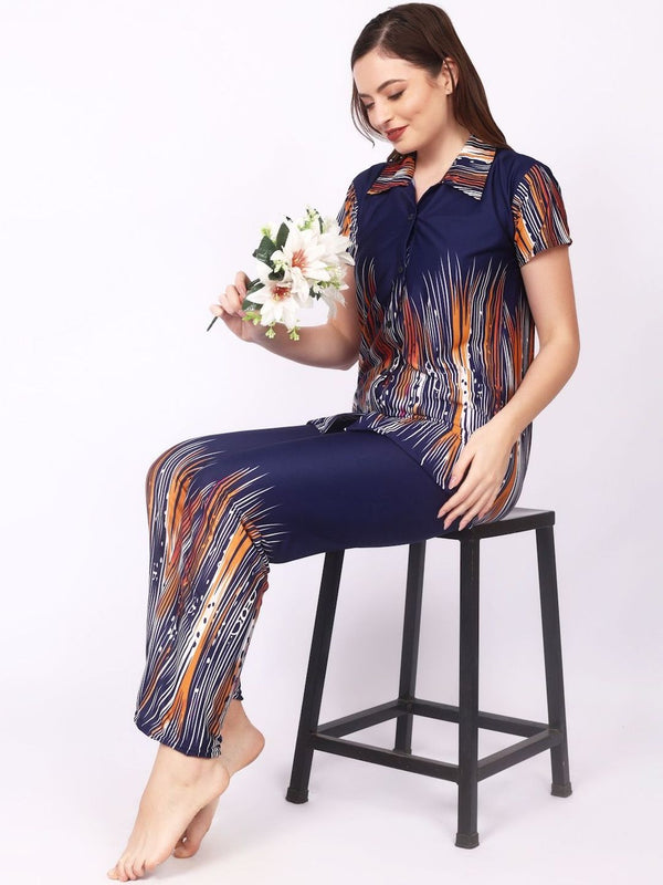 Be You Women Satin Floral Print Top & Pyjama Night Suit