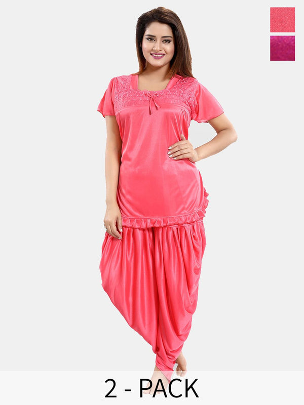 Be You Pack Of 2 Short Sleeves Satin Top & Patiyala