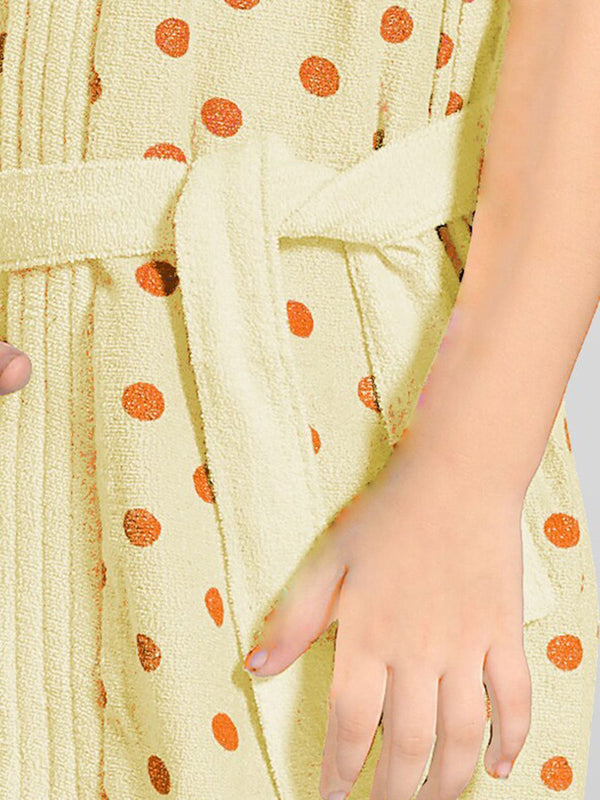 Be You Beige Polka Dots Cotton Drawstring Knee Length Bath Robe