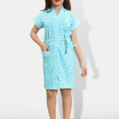 Be You Blue Conversational Cotton Drawstring Knee Length Bath Robe