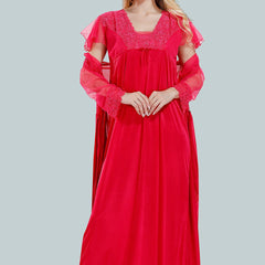 Be You Square Neck Lace Up Details Satin Maxi Nightdress With Robe