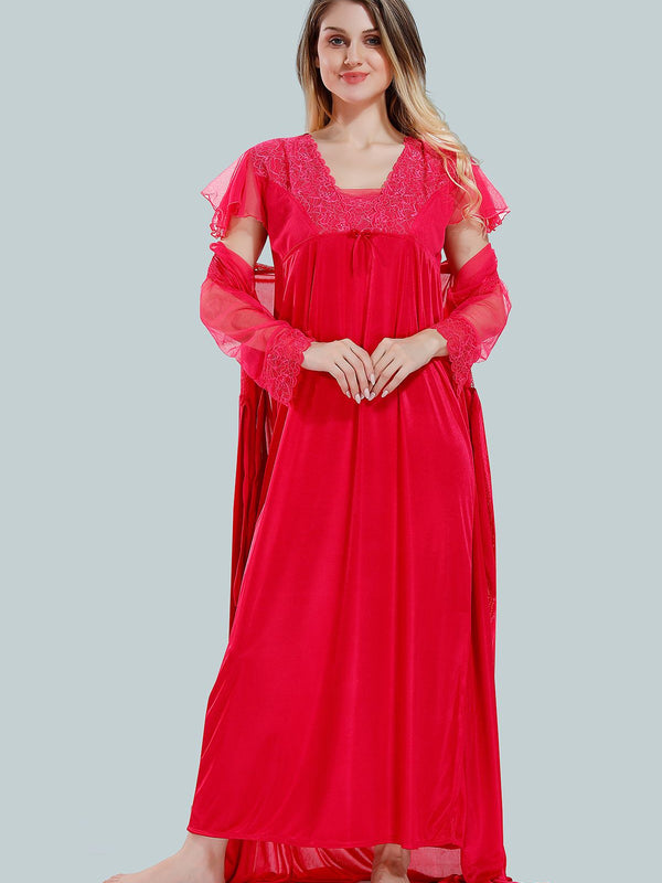 Be You Square Neck Lace Up Details Satin Maxi Nightdress With Robe