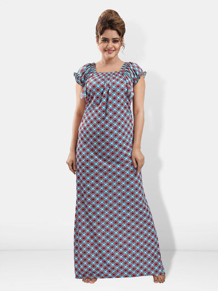 Be You Floral Printed Square Neck Maxi Satin Nightdress