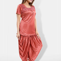 Be You Pack Of 2 Short Sleeves Satin Top & Patiyala