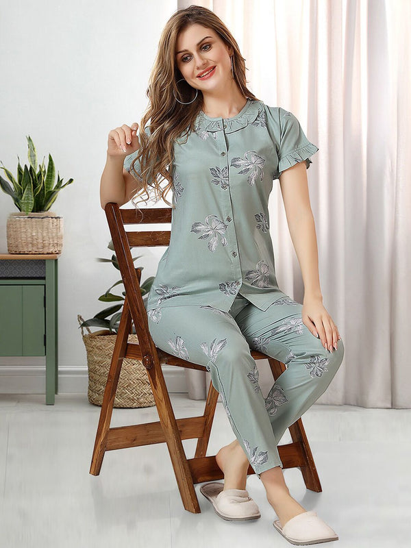Be You Floral Printed Shirt And Pyjama Night Suit