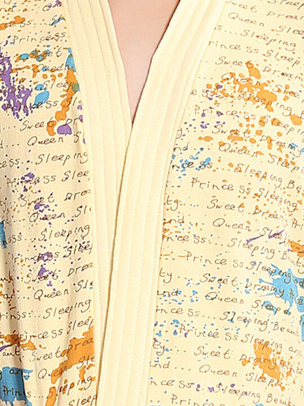 Be You Letter Print Beige Typography Cotton Drawstring Knee Length Bath Robe