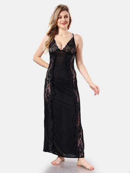Be You Self Design Shoulder Straps Net Baby Doll With Briefs