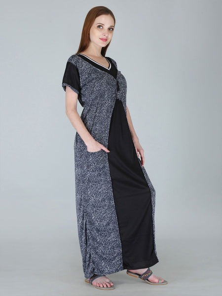 Be You Women Printed Satin Maxi Nightdress