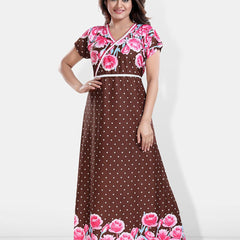 Be You Printed V-Neck Satin Maxi Nightdress