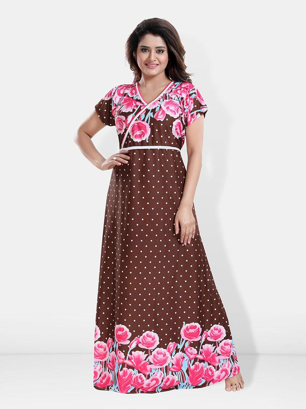 Be You Printed V-Neck Satin Maxi Nightdress