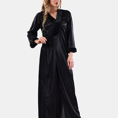 Be You Square Neck Lace Up Details Satin Maxi Nightdress With Robe
