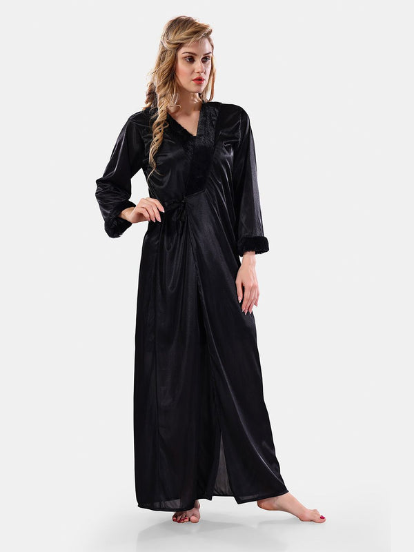 Be You Square Neck Lace Up Details Satin Maxi Nightdress With Robe