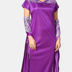 Be You Women Printed V-Neck Maxi Nightdress with Robe