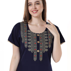 Be You Navy Blue Embroidered Maxi Nightdress