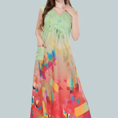 Be You Green Printed Maxi Nightdress