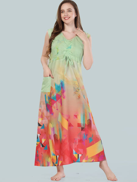 Be You Green Printed Maxi Nightdress