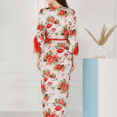 Be You Floral Printed Shoulder Straps Satin Maxi Nightdress With Robe