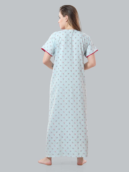 Be You Blue Embroidered Maxi Nightdress