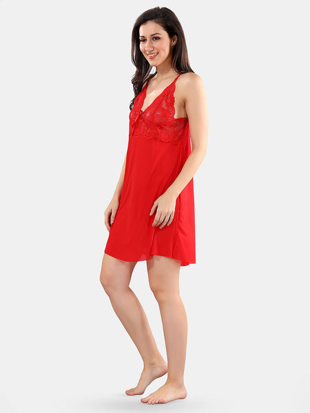 Be You Net Self Design Baby Doll Dress With Thong