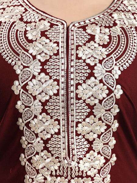 Be You Ethnic Motifs Embroidered Maxi Nightdress