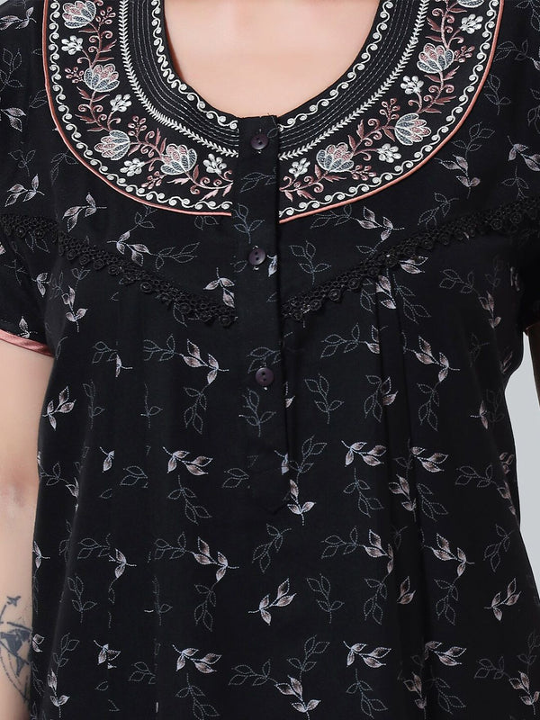 Be You Black Embroidered Maxi Nightdress