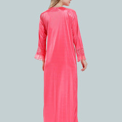 Be You V-Neck Lace Up Details Satin Maxi Nightdress With Robe