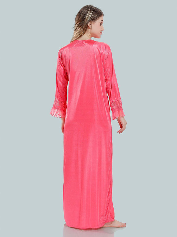 Be You V-Neck Lace Up Details Satin Maxi Nightdress With Robe