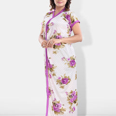 Be You Printed Round Neck Satin Maxi Nightdress With Robe