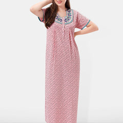 Be You Printed And Embroidered Maxi Nightdress