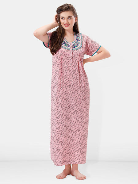 Be You Printed And Embroidered Maxi Nightdress