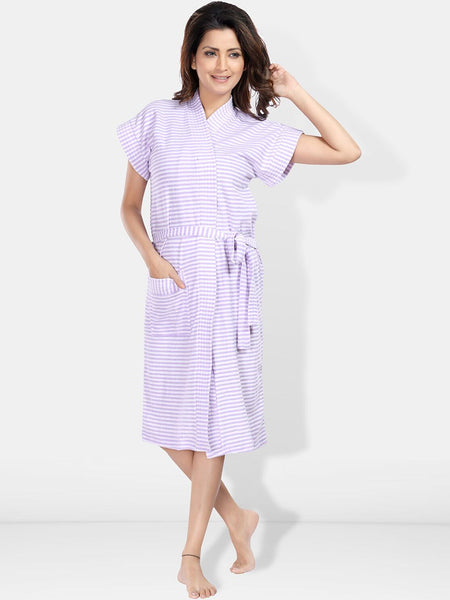Be You Women Printed Cotton Anti-bacterial Super Soft Bath Robe With Belt