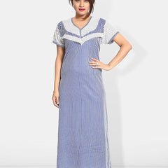 Be You Striped Round Neck Satin Maternity Maxi Nightdress