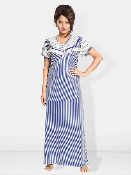 Be You Striped Round Neck Satin Maternity Maxi Nightdress