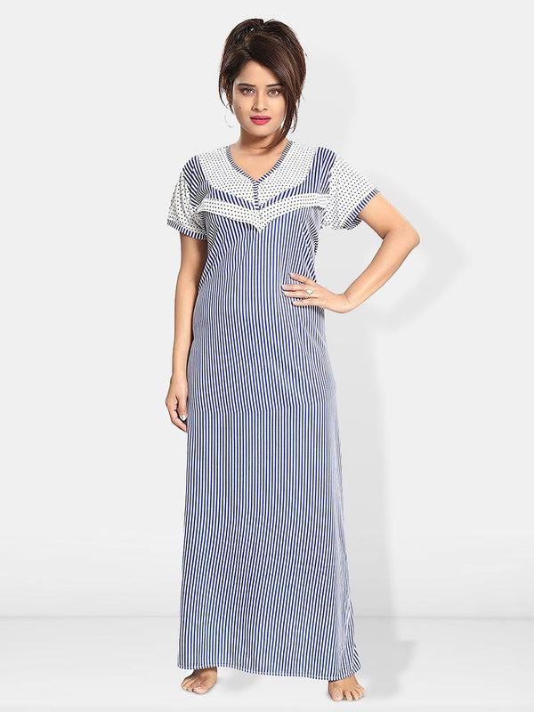 Be You Striped Round Neck Satin Maternity Maxi Nightdress