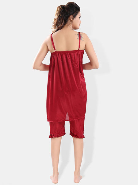 Be You Shoulder Straps Satin Night Suit With Robe