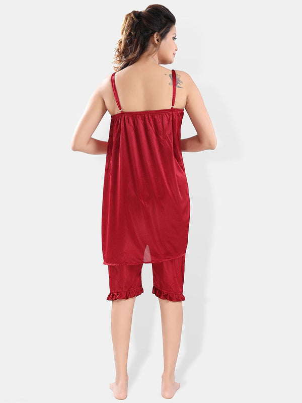 Be You Shoulder Straps Satin Night Suit With Robe