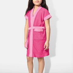 Be You Two-Tone Pink Solid Cotton Drawstring Knee Length Bath Robe