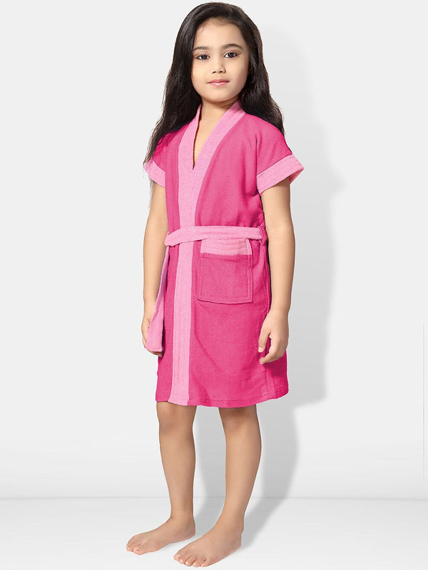 Be You Two-Tone Pink Solid Cotton Drawstring Knee Length Bath Robe