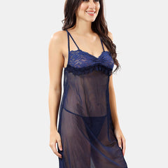 Be You Self Design Shoulder Straps Net Baby Doll With Briefs