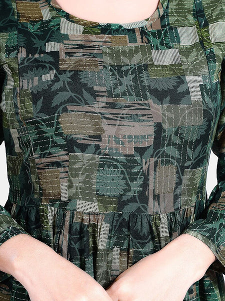 Be You Floral Printed Round Neck Bell Sleeves Maternity Fit & Flare Midi Dress