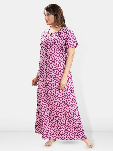 Be You Polka Dots Printed Round Neck Pure Cotton Maxi Nightdress