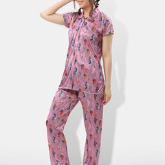 Be You Printed Satin Shirt With Pyjamas