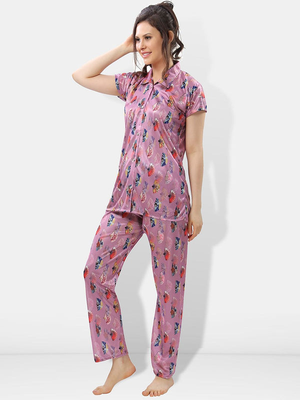 Be You Printed Satin Shirt With Pyjamas
