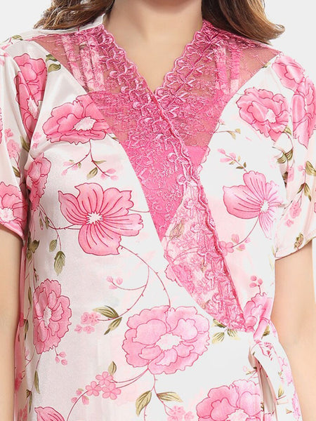 Be You Printed Satin Top & Shorts With Robe