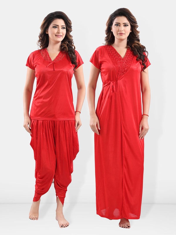 Be You V-Neck Satin Night Suit With Robe
