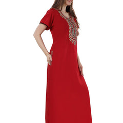 Be You Red Embroidered Maxi Nightdress