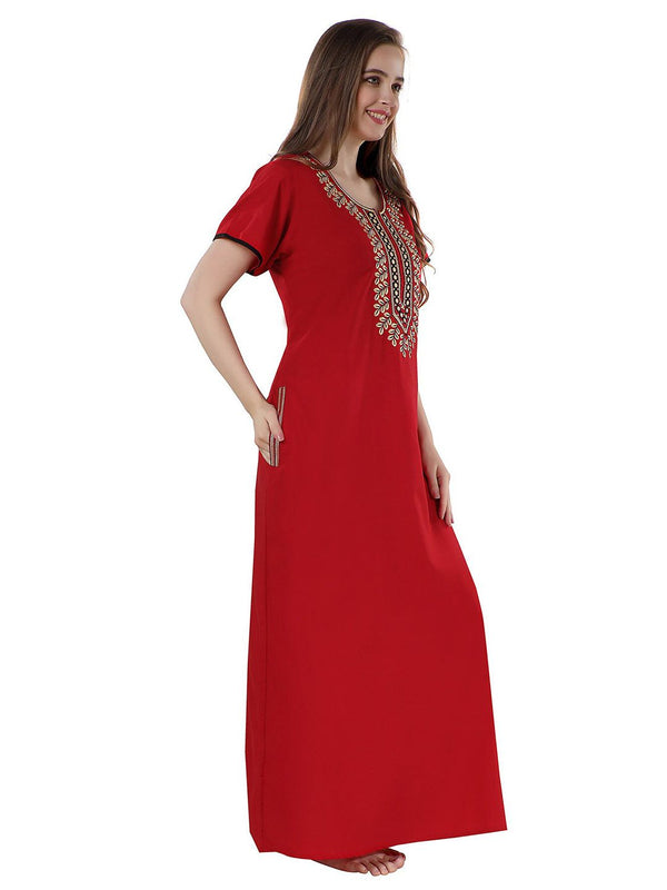 Be You Red Embroidered Maxi Nightdress