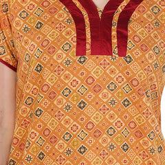 Be You Orange Printed Cotton Maxi Nightdress